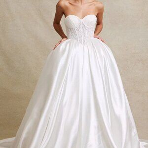Off white wedding dress.Strapless lace up back bridal gown